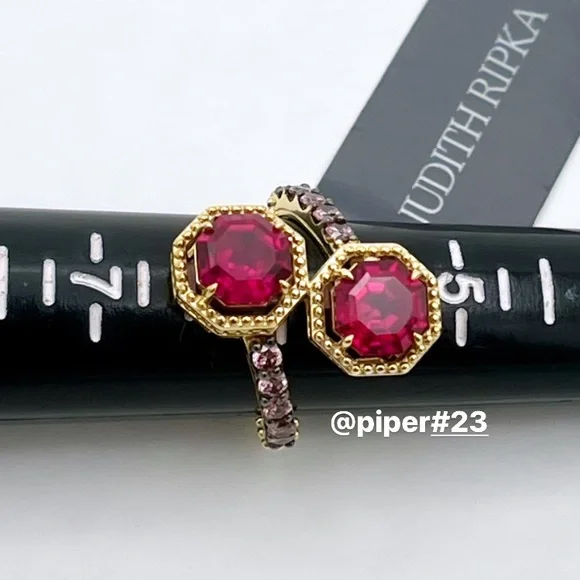 NWT Judith Ripka 14K Gold Clad Casablanca Ruby & Rhodolite Bypass Ring - size 6 - Picture 9 of 12